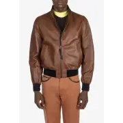 Salvatore Ferragamo Reversible Brown Leather Zip Up Men’s Bomber Jacket 46 NWT