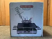 GIVENEU Electric Fondue Pot Sets with Barbecue Grill, 600ml Pot with 8 Forks /WH