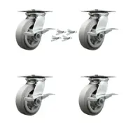 6 Inch Thermoplastic Caster Set with Ball Bearings and Brakes/Swivel Locks SCC