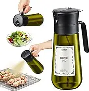 hoforife Glass Olive Oil Dispenser for Kitchen, 2 In 1 Oil Dispenser Bottle & Oil Sprayer for Cooking, Auto Flip Cap, 18oz Black (Light Blockage)