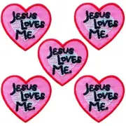 Jesus Loves Me Patches (5-Pack) Heart Embroidered Iron On Heart Patch Applique