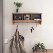 HBCY Creations Wall Mounted Shelf with Coat Hooks and Baskets, Solid Wood