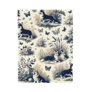 Velveteen Plush Blanket Corgi Toile Vintage Style Pattern Art
