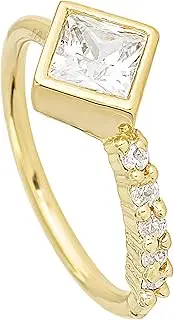 [Jewelry Avalanche] Solid 20G 14K Yellow Gold Half-Eternity CZ Nose Hoop Ring 8mm, Rhombus Bezel Nose Ring, Round & Princess Cut CZ Accented Nostril Hoop Unisex- 14KNH116PSBZ-CZYG, Metal, cubic-zirconia