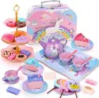 Unicorn Toys for Girls48 PCS Kids Tea Set for KidsPretend Toy W/ Play DessertsTi