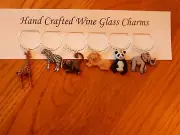 " AT THE ZOO" SET OF 6 Hand Crafted Wine Glass Charm drink markers