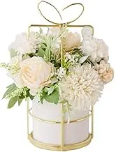 KIRIFLY Fake Artificial Flowers in Vase Faux Peony Silk Hydrangea Flower Centerpieces Décor for Wedding Table Decoration(White in Gold)