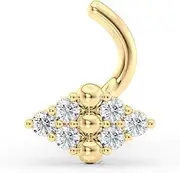 [Lavari Jewelers] 20 Gauge Rhombus Shaped Curved Nose Stud for Women for Men - 14k Yellow Gold Cubic Zirconia Nose Ring - Unisex Hypoallergenic Nostril Piercing Jewelry - 20G Body Piercing