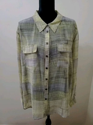 NWT Two by Vince Camuto Womens XL Sheer High Low Collar Button Up Blouse Top