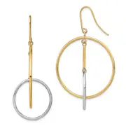 14K Two-Tone Double Circle & Bar Dangle Earrings