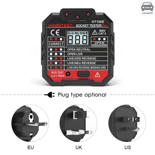 華博精測數顯LCD插座測試儀地線零線火線相位極性漏電檢測儀多功能電工驗電器美規HT106B