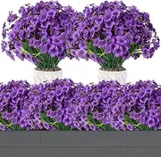 Artificial Flowers Outdoor, 12 Bundles Artificial UV Resistant Fake Flowers for Windox Boxes Planters Outside, Front Porch Plants Spring Decor Bouquet for Vase-Purple