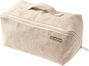 Travel Makeup Bag | Flat Lay Toiletry Organiser | Compact Storage for Cosmetics and Toiletries | Jute and Cotton | Sustainable Alternative to Nylon | Beige | mika creations