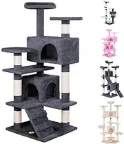 BEASTIE Cat Tree Scratching Post Scratcher Tower Condo House Furniture Wood 134cm Tall, Grey