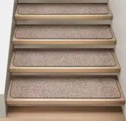 Set of 15 ATTACHABLE Carpet Stair Treads 9"x36" PEBBLE BEIGE runner rugs