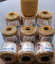 10 Spools Aunt Lydia's Metallic Gold Crochet Thread Size 10 100yds Per Spool