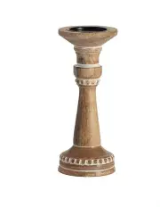 [Willow & Silk] Mango Wood 30 cm Pillar Candle Holder in Brown