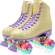 Roller Skate for Women Girls and Kids, High-top Double Row-Classic Rollerskates Size 5 6 7 8 9 10 11 and Youth Size 2 3, Indoor Outdoor Roller Skates for Beginner Ladies with Light-up Wheels