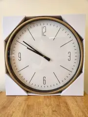 Large 20" Wall Clock White Face, Gold Trim, Glass