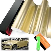 1FTx5FT PET Super Gloss Metallic Champagne Gold High Glossy Vinyl Wrap Auto Car Sticker Decal Film Sheet Bubble Free Air Release Technology with Tool Set
