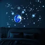 Glow in The Dark Stars for Ceiling, Moon Planet Star Stickers for Wall Decor, Glow in The Dark Star Stickers and Dots Wall Stickers Decor, Boys Room Decor and Nursery Decor, Blue(7.8In, 435Pcs)