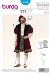 BURDA 6887 MEN'S RENAISSANCE COAT Sewing Pattern Sizes 36 - 50 HENRY VIII