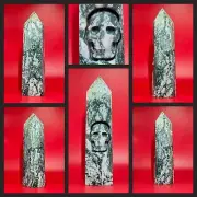 Natural Moss Agate Quartz Tower Crystal With Carved Skull Healing Reiki 1+LB
