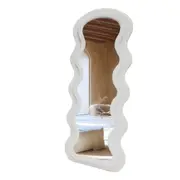 Best World 160cm x 60cm Arched Wavy Velvet Full Length Mirror White Frame