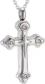 BIAIHQIE Cross Memorial Stainless Steel Cremation Pendants Urn Necklace for Ashes Holder Keepsake Jewelry