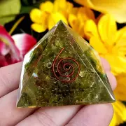 Peridot Copper orgone natural Crystal Healing Gemstone polished pyramid - 1pc
