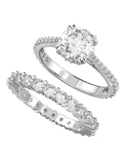 [Swarovski] Stilla Ring Round Cut Rhodium Plated Set of 2 in White