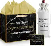 Housewarming Gifts Bag and New Home Burlap Drawstring Wine Bag Set Large Black G