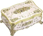 Hipiwe Vintage Metal Jewelry Box Rectangular Keepsake Trinket Storage Box,Blue