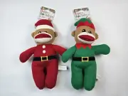 NEW PET FACTORY CHRISTMAS SOCK MONKEY TOYS 2PC MONKEYS