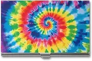 [VFMKT] Slim Metal Business Card Holder Portable Business Card Case Pocket Name Card Holder Tie Dye Rainbow Wallet for Men Women Office Travel