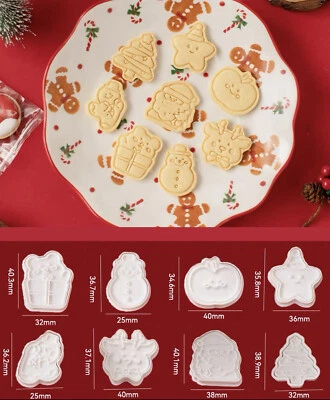 Xmas Cookie Cutters Stamps Set Plunger Mold 3D DIY Biscuit Christmas Holi Baking