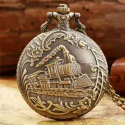 Steampunk Steam Train Unisex Quartz Analog Pocket Watches Necklace Chain Gift