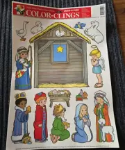 Color Clings Christmas Nativity Art Window Decals Static Cling USA Vintage New