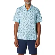 Bugatchi Cole Palm Tree Print Short Sleeve Button-Up Camp Shirt in Aqua at Nordstrom, Size Medium
