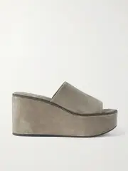[Brunello Cucinelli] Brunello Cucinelli - Bead-embellished Suede Wedge Mules - Gray - IT39 IT 39 Gray
