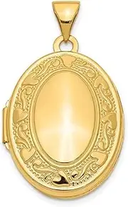 [JewelryWeb] 14k Yellow Gold Polished Holds 2 photos Oval Family Locket 28x17mm Wide-Locket Necklace for Women