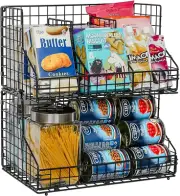 XXL Stackable Wire Baskets for Pantry Organizers and Storage, 2 Pack Snack Organ