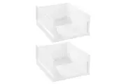 2x Boxsweden Foldaway 42.5x18.5cm Stackable Storage Basket Organiser Large White