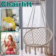 Beige Hammock Swing Chair Cotton Macrame Hanging Rope Seat Indoor Outdoor Patio