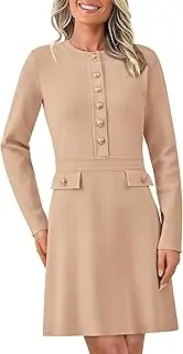 [BTFBM] Women Fall Dresses 2024 Casual Long Sleeve Bodycon Sweater Dress Decorative Button Formal Mini Dresses