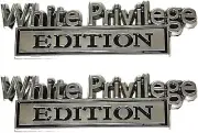 2x Metal White Privilege Car Badge 3D Stickers