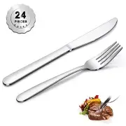 "24 Pieces Forks and Knives Set, Food Grade Stainless Steel Silverware Set wi...