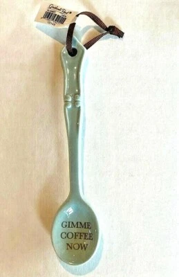 Grasslands Road Light Blue Demitasse Spoon "Gimme Coffee Now" 5 1/4"L Ceramic