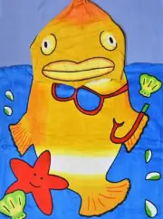 Kingtex Cotton Hooded Towel Poncho - Orange Fish