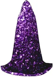 VPPUR Beautiful Purple Glitter Print Unisex Hooded Cloak For Carnival Theme Party Decorations Witch Costume Cosplay